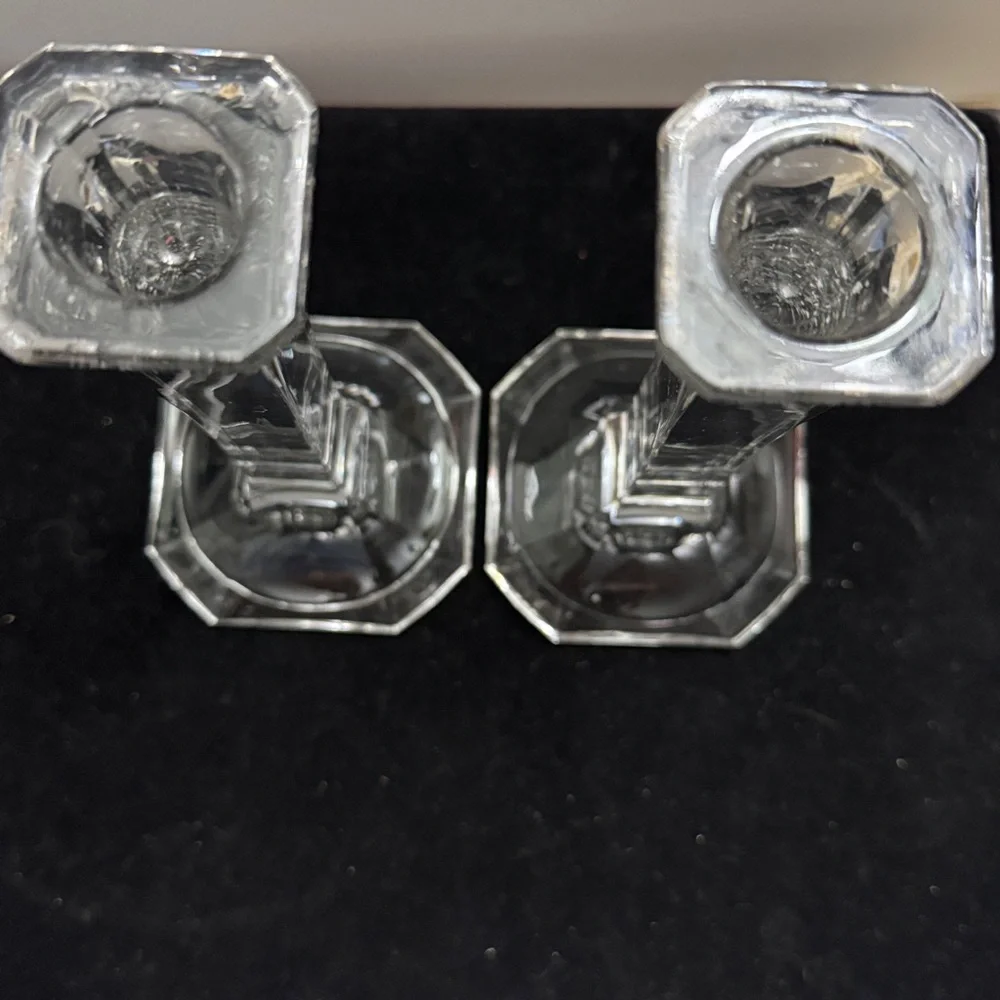 Glass Crystal Candle Holders (Set of 2)Clear Column Candlestick Octagon Pedestal